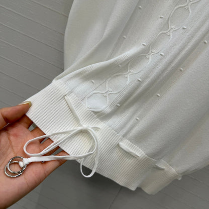 HM Short-Sleeve Sweater With Ruffled Details White Modal Nylon