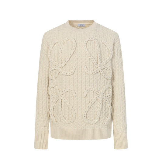 Loewe 2025 Anagram Cable-knit Sweater Cream Wool 315680