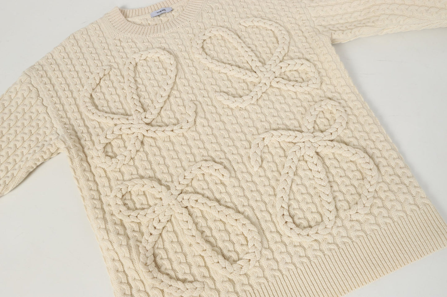 Loewe 2025 Anagram Cable-knit Sweater Cream Wool 315680
