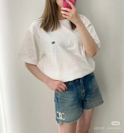 Celine Triomphe Embroidery T-shirt Cotton 351310