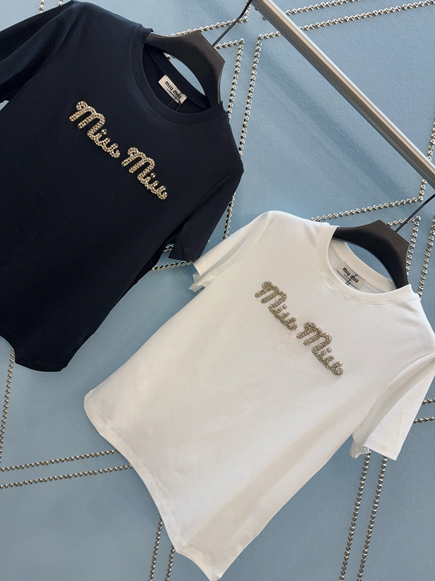 Miu SS26 Crystal Logo T-shirt Cotton 351332