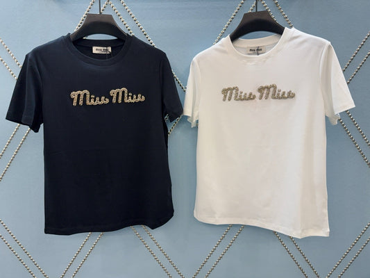 Miu SS26 Crystal Logo T-shirt Cotton 351332