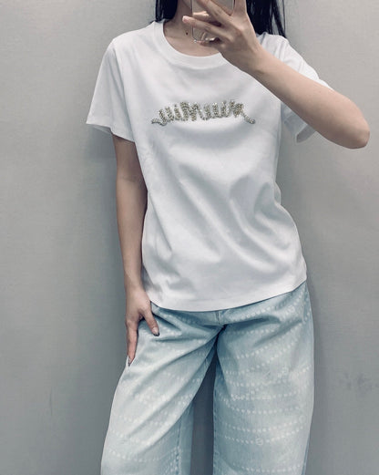 Miu SS26 Rhinestone T-Shirt Cotton 351328