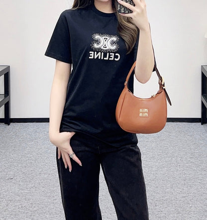 Celine Triomphe Embroidered T-shirt Cotton 351314