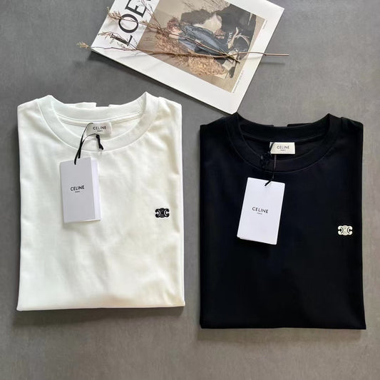 Celine Triomphe Loose T-shirt Black White Cotton 350444