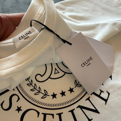 Celine SS26 Printed Short-Sleeve Tee White Cotton 350453