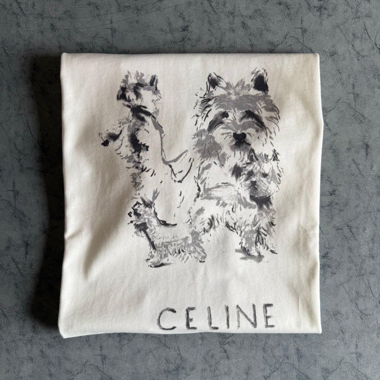 Celine SS26 Unisex Puppy Print Short-Sleeve Tee White Cotton 350474