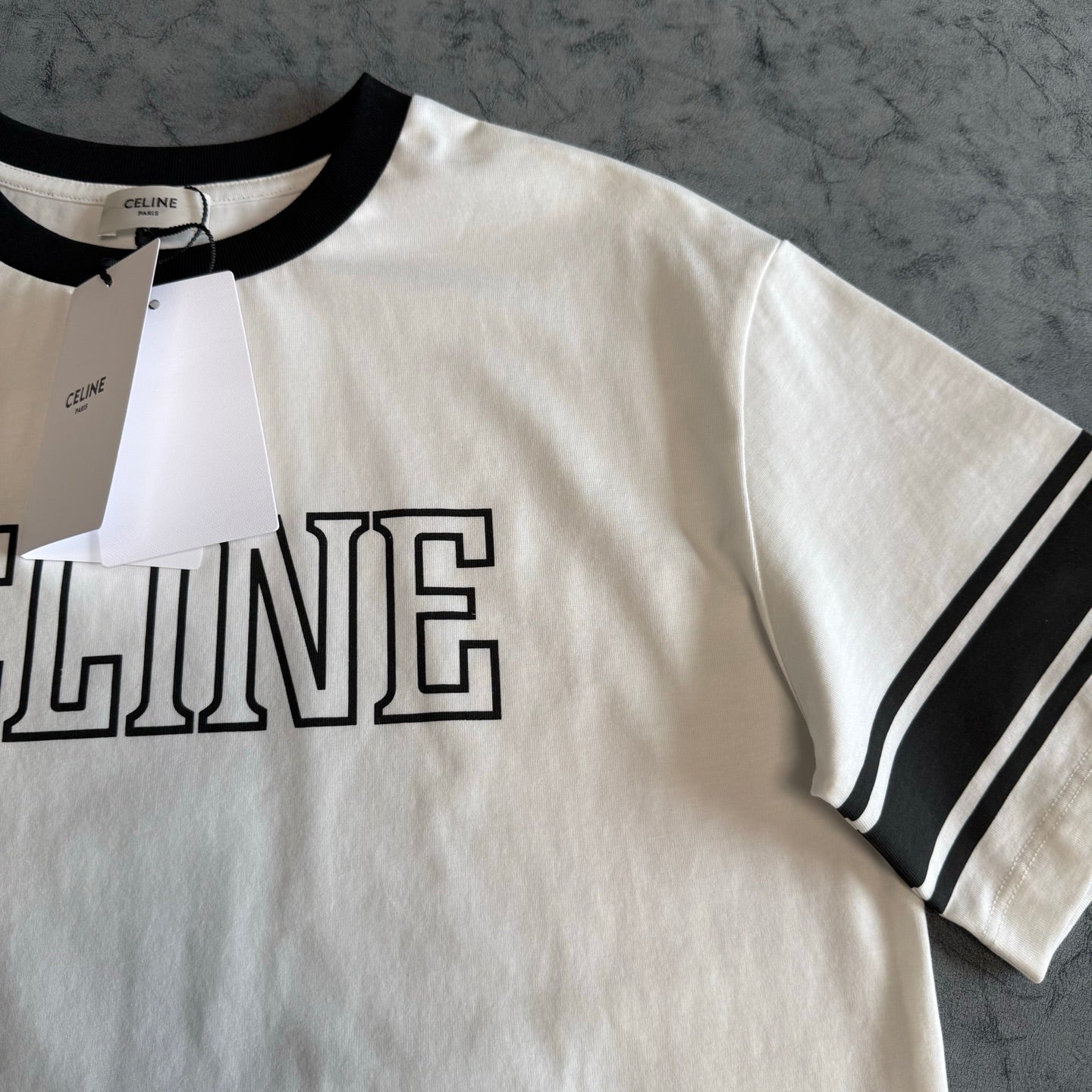 Celine SS26 Color-blocked Letter Print T-shirt White Black Cotton 350495