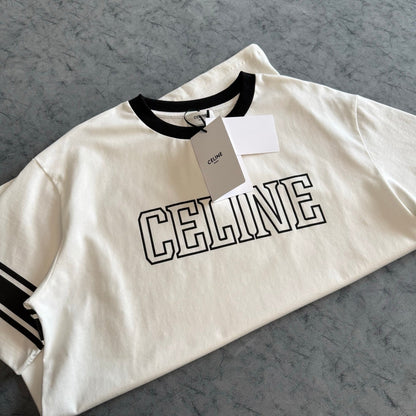 Celine SS26 Color-blocked Letter Print T-shirt White Black Cotton 350495