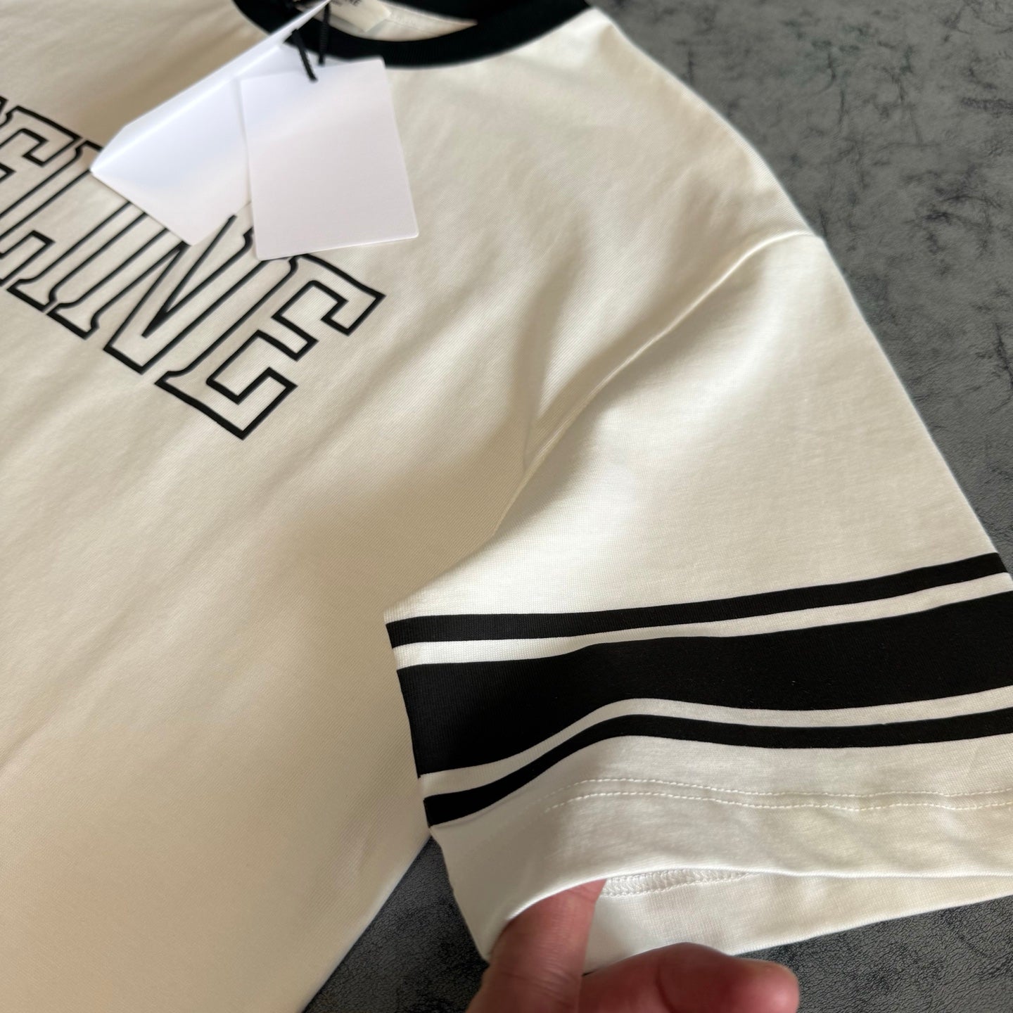 Celine SS26 Color-blocked Letter Print T-shirt White Black Cotton 350495