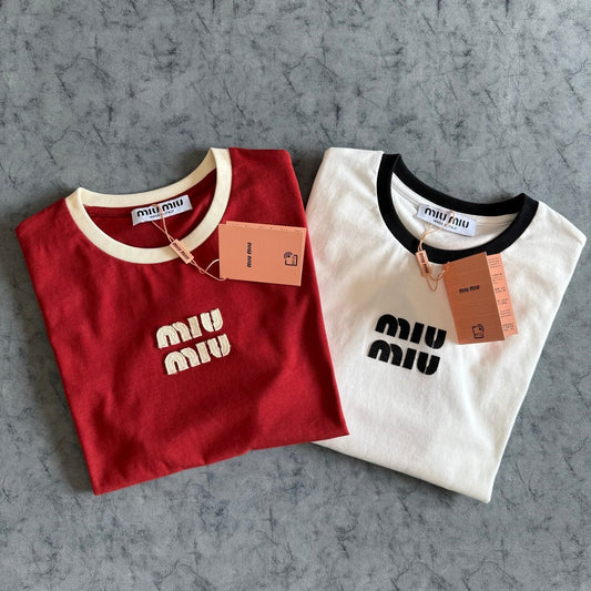 Miu SS26 Embroidered Color Block Tee Cotton 350504