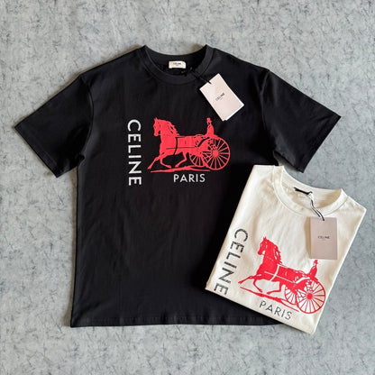 Celine SS26 Horse and Carriage Print Short-Sleeve Tee Cotton 350507