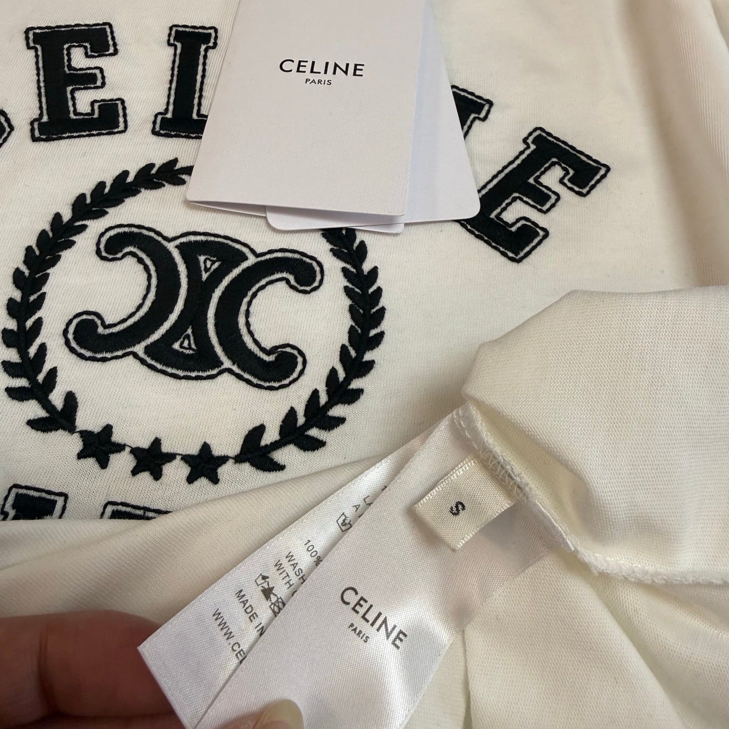 Celine Triomphe Print T-shirt Black White Cotton 350428