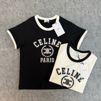 Celine Triomphe Print T-shirt Black White Cotton 350428