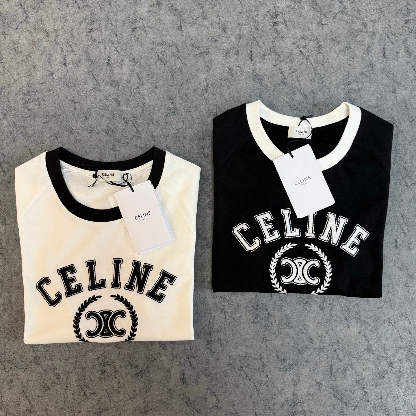Celine Triomphe Print T-shirt Black White Cotton 350428