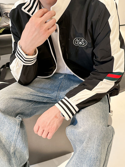 Gucci Men’s Interlocking Zip Jacket Black White Technical Fabric