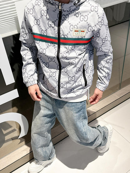 Gucci Men’s Reversible Ripstop Jacket Grey Nylon Fabric