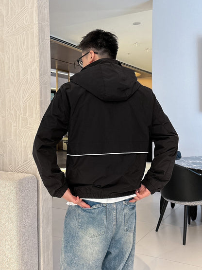 Prada Men’s Windbreaker Jacket Black Nylon Fabric