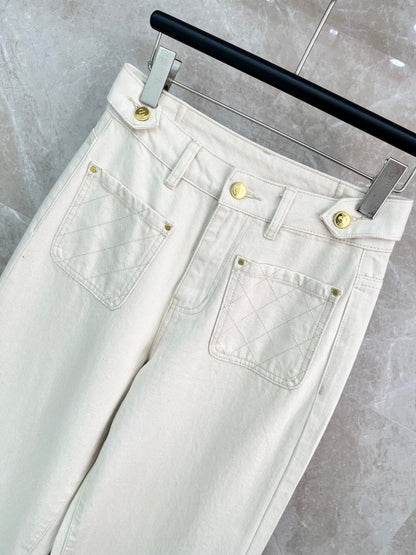 CD Quilted Pocket Wide-Leg Jeans Off-white Denim Cotton 351186