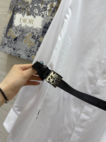 CD Belt Shirt Dress White cotton