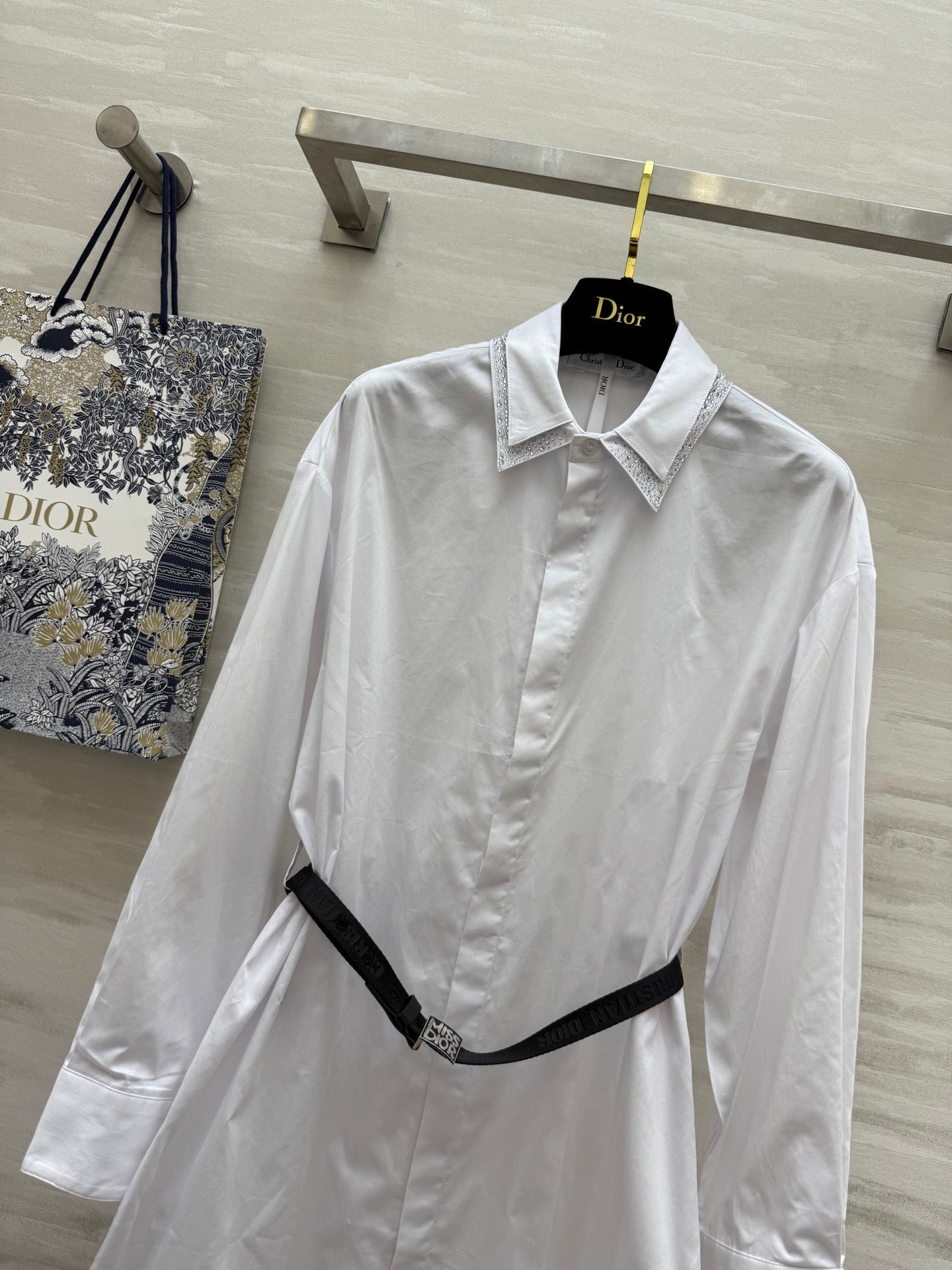 CD Belt Shirt Dress White cotton