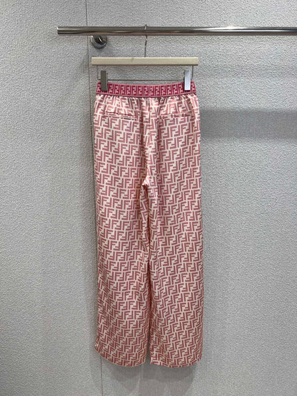 Fendi 25 Wide Leg Pants Pink Polyester Fiber