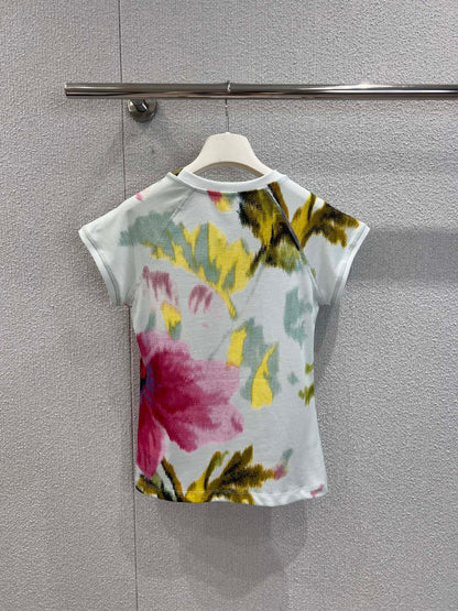 Loewe 25 Floral Ombré Crewneck Short-sleeved T-shirt Cotton Viscose 222659