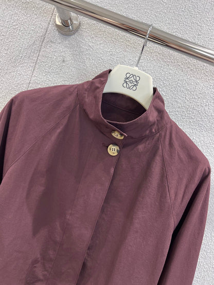 Loewe 25 Stand Collar Short Trench Coat Burgundy Red Cotton Nylon 224272