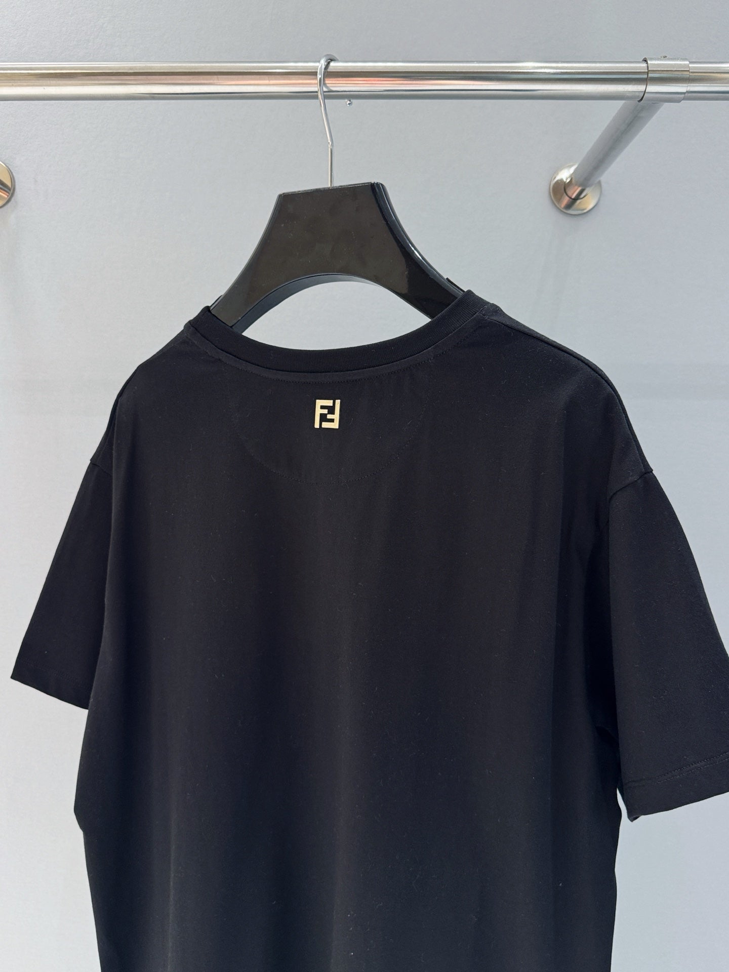 Fendi 25 Baguette Print Round Neck Short Sleeves Black Cotton