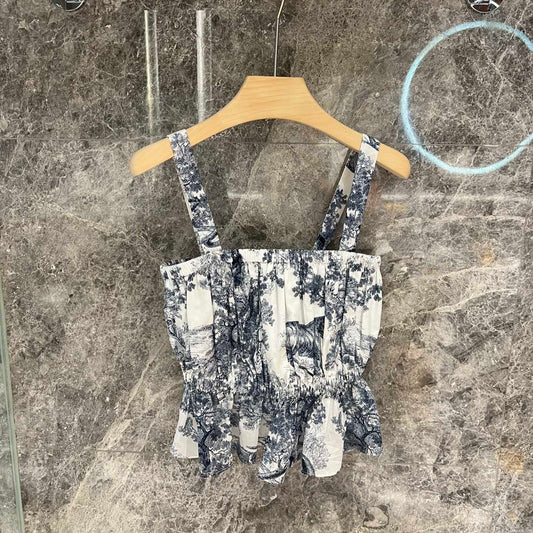 CD 25 Ruched Cami Top Blue mix White Cotton