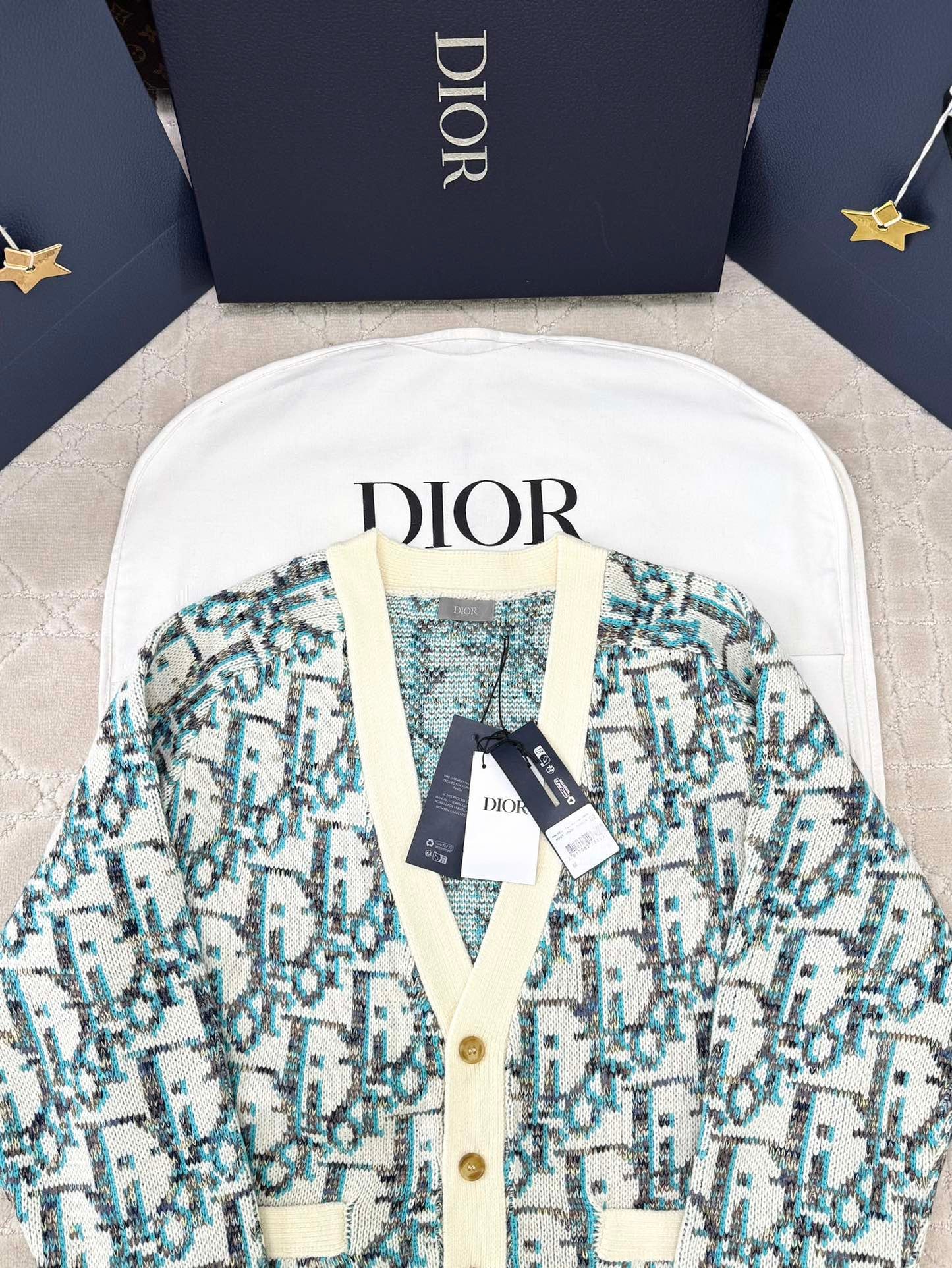 CD 25 Cardigan Cream Blue-green Wool