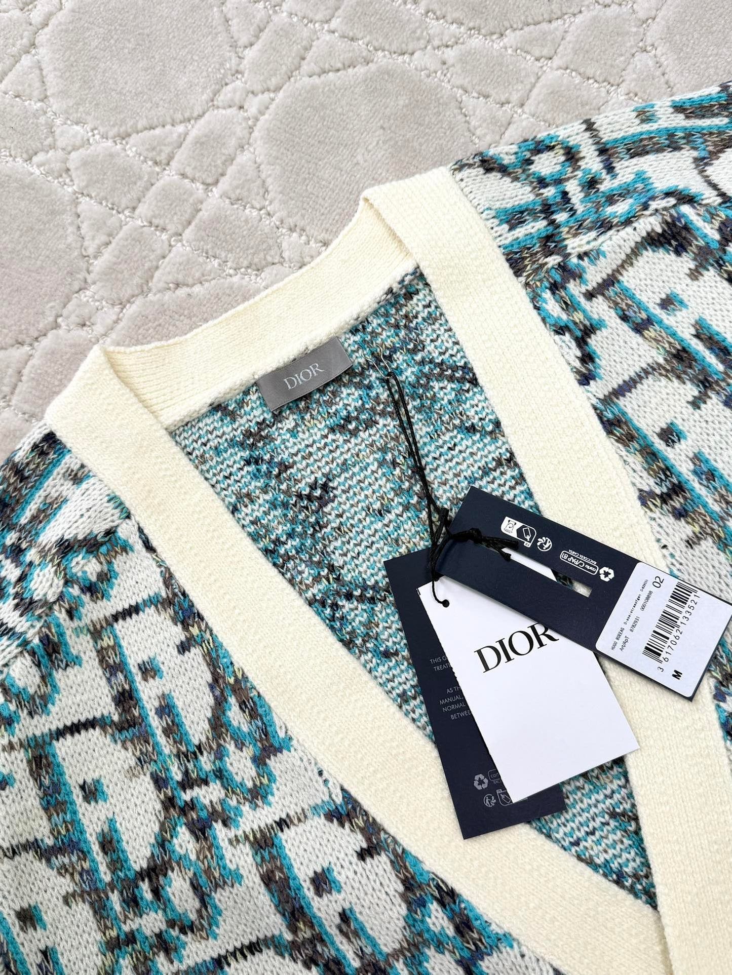 CD 25 Cardigan Cream Blue-green Wool