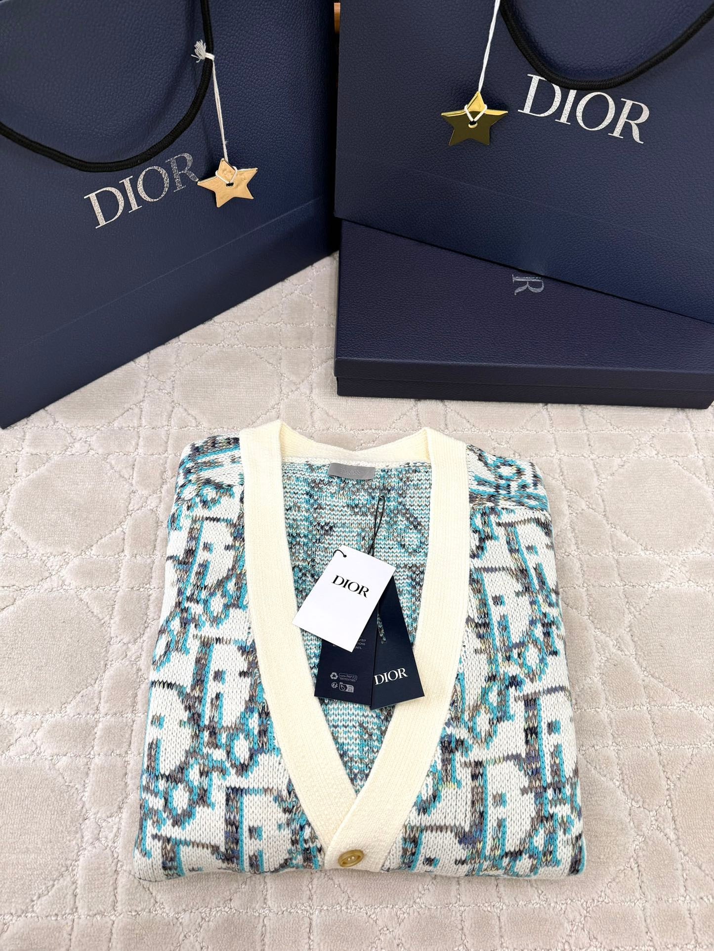 CD 25 Cardigan Cream Blue-green Wool