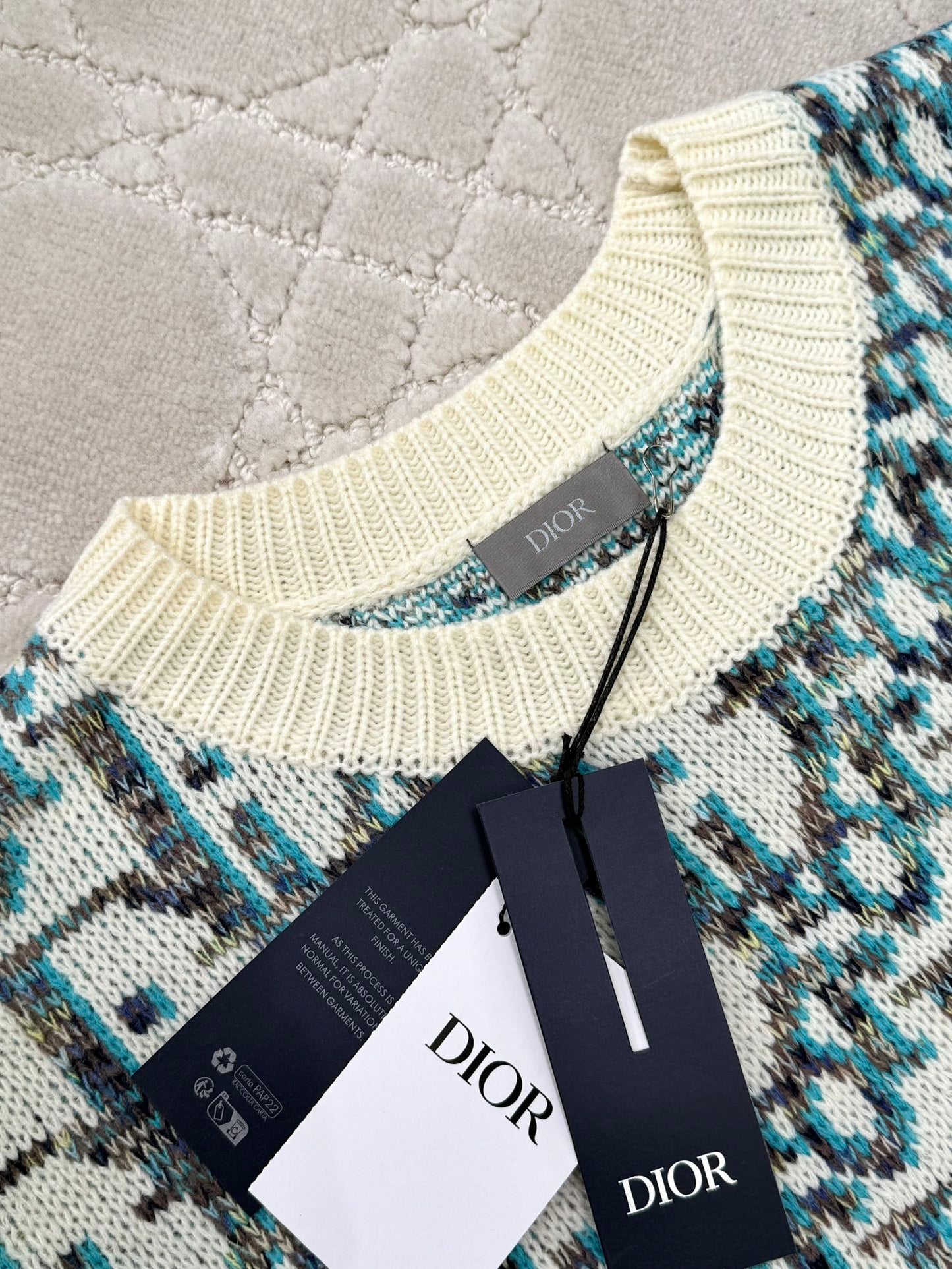 CD 25 Pullover Sweater Cream Blue-green Wool