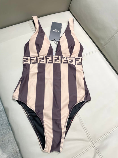 Fendi Swimsuit Brown Beige Technical Fabric 180516