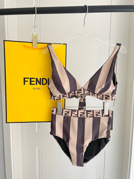 Fendi Swimsuit Brown Beige Technical Fabric 180518