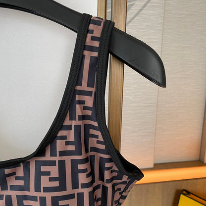 Fendi Reversible One-Piece Swimsuit Black Brown Cotton 180521