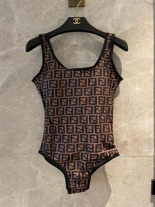 Fendi Reversible One-Piece Swimsuit Black Brown Cotton 180521