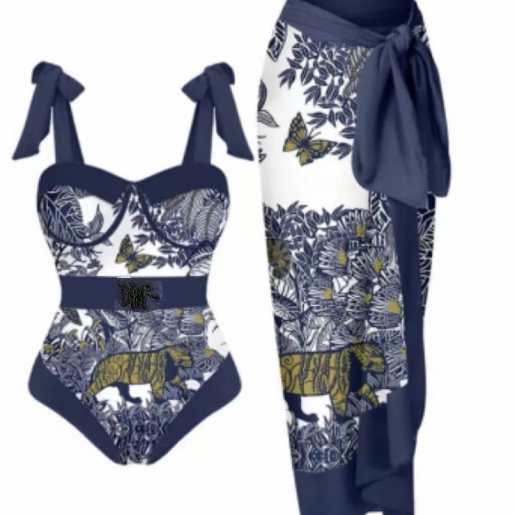 CD Swimsuits White Navy Blue Cotton 180527