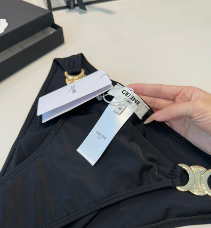 Celine Triangle Swimsuits Black Polyamide 180547