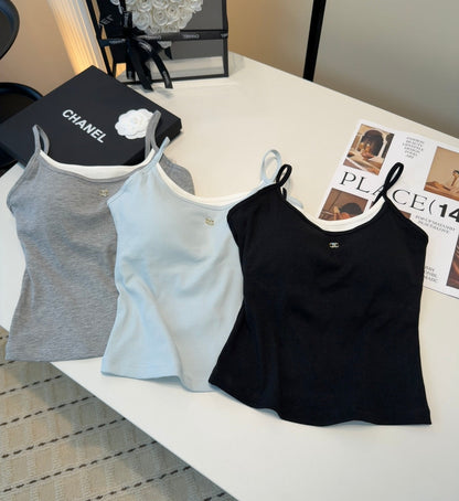 Chanel Rib-Knit Tank Top Black Cotton Polyamide 185830