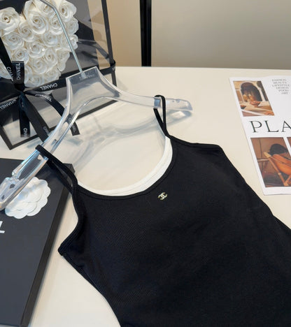 Chanel Rib-Knit Tank Top Black Cotton Polyamide 185830