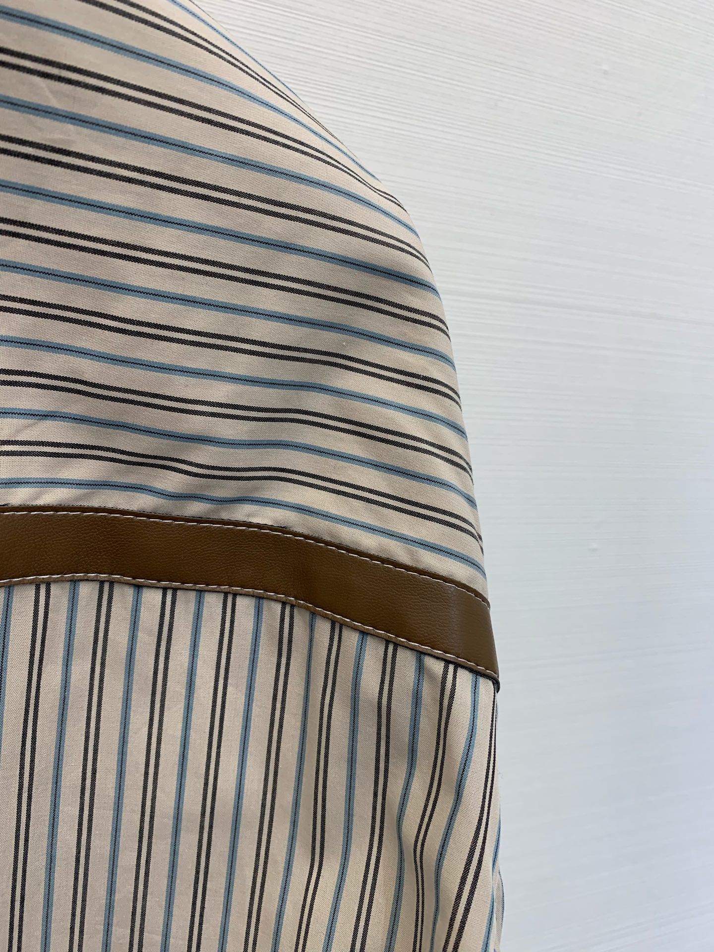 Miu Miu 25 Embroidered Striped Shirt Beige Brown Cotton
