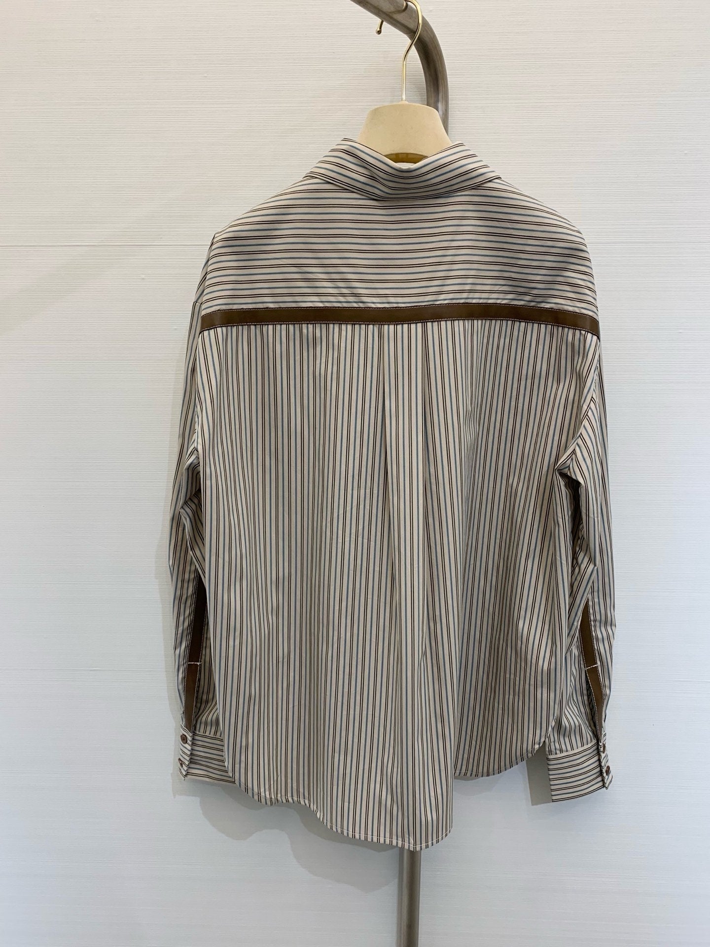 Miu Miu 25 Embroidered Striped Shirt Beige Brown Cotton