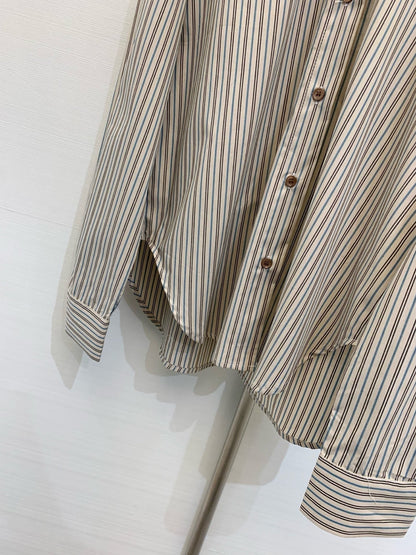 Miu Miu 25 Embroidered Striped Shirt Beige Brown Cotton