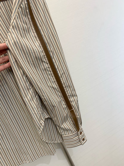 Miu Miu 25 Embroidered Striped Shirt Beige Brown Cotton