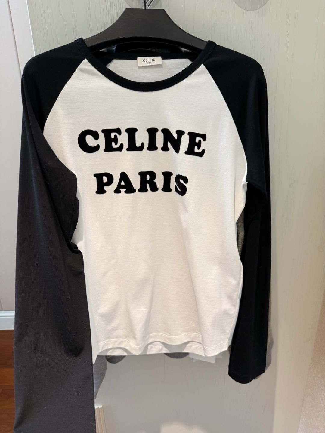 Celine 25 CELINE PARIS Long-sleeve T-shirt White mix Black Cotton