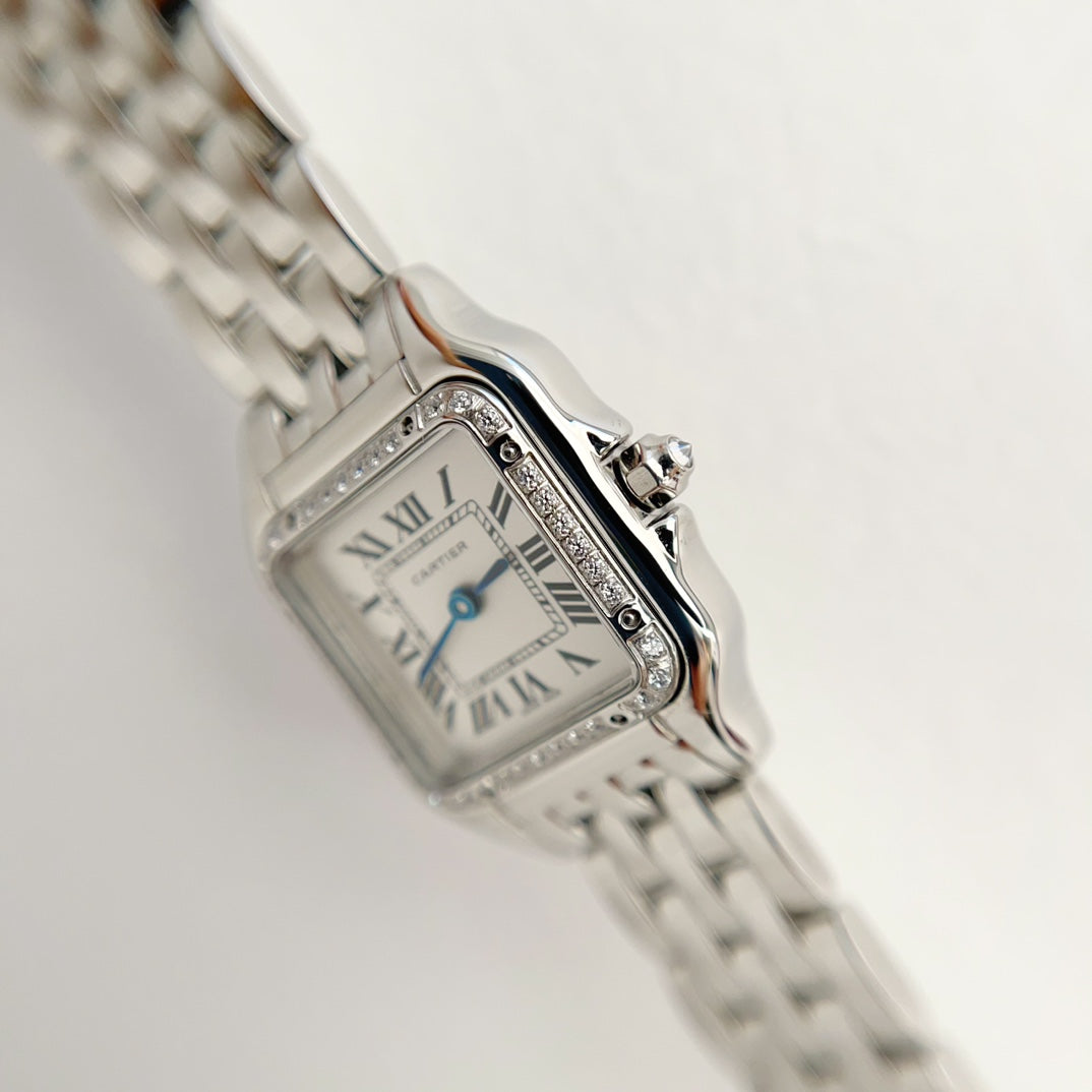 Panthere 22mm Silver Diamond Bezel Double Chain 44cm