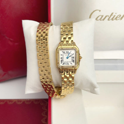 Panthere 22mm Gold Diamond Bezel Double Chain 44cm