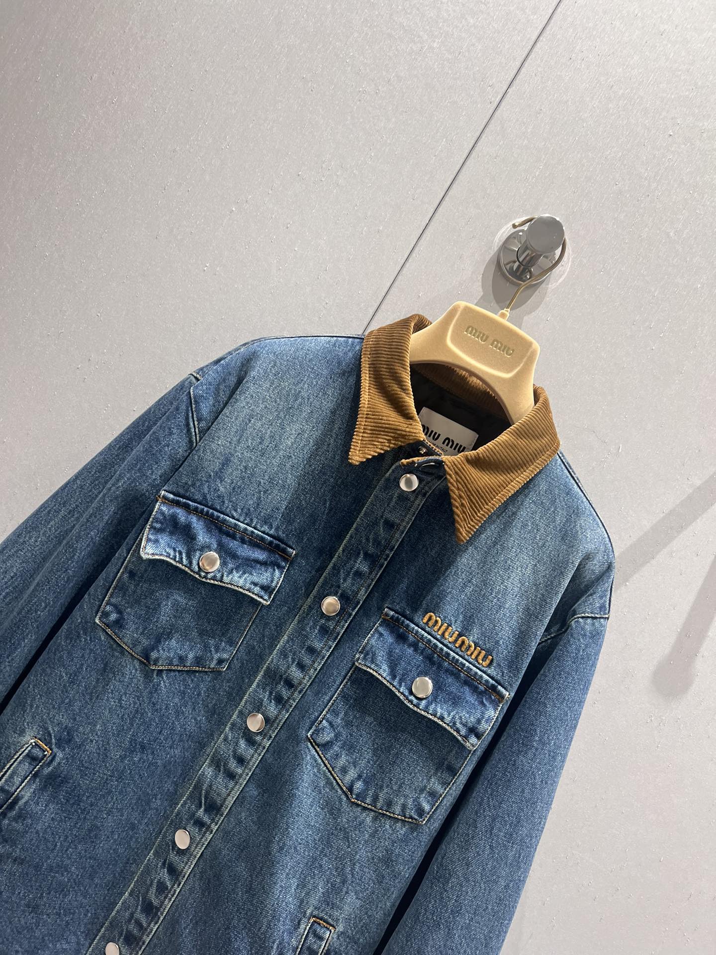 Miu Miu Denim Jacket Blue Brown Cotton 206450